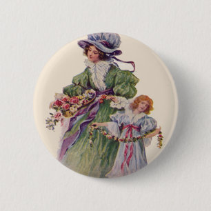 Chapa Redonda De 5 Cm Flores Victorianas para Madre e Hija Día de la Mad
