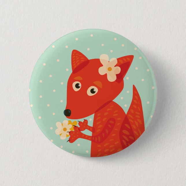 Chapa Redonda De 5 Cm Flores y Fox lindo (Anverso)