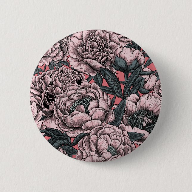 Chapa Redonda De 5 Cm Flores y polillas rosadas (Anverso)
