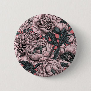 Chapa Redonda De 5 Cm Flores y polillas rosadas