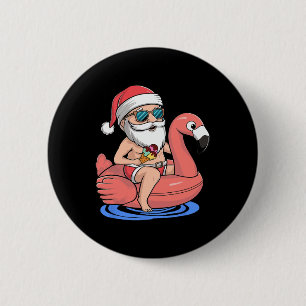 Chapa Redonda De 5 Cm Flotador de Santa Flamingo Divertida Navidad en Ju