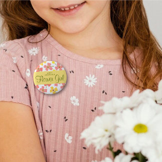 Chapa Redonda De 5 Cm FLOWER GIRL Cute Daisises rosados Pop Boda Etiquet