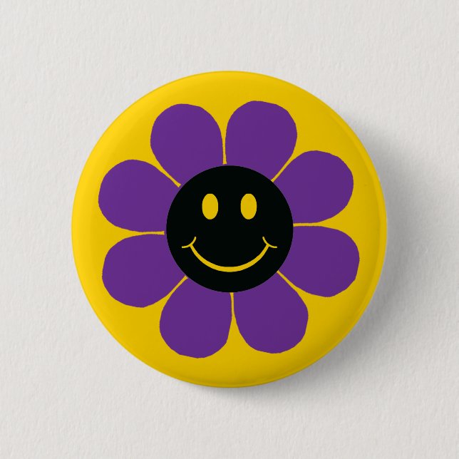 Chapa Redonda De 5 Cm Flower Power Happy Face (Anverso)