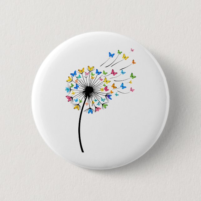 Chapa Redonda De 5 Cm Flujo de mariposas de diente de león (Anverso)