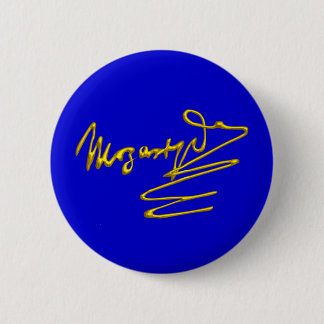 Chapa Redonda De 5 Cm FOMENTO A MOZART Oro Firma Del Compositor Azul