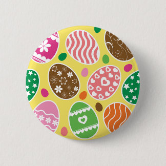 Chapa Redonda De 5 Cm Fondo amarillo del patrón de los huevos de Pascua 