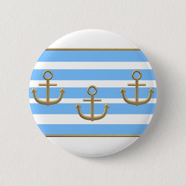 Chapa Redonda De 5 Cm fondo blanco azul del ancla dorada (Anverso)