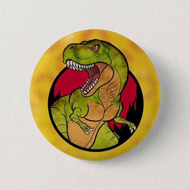 Chapa Redonda De 5 Cm Fondo del rojo de T-Rex (Anverso)