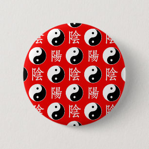 Chapa Redonda De 5 Cm Fondo rojo patrón chino Yinyang