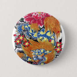 Chapa Redonda De 5 Cm Foo Dog & Sakura