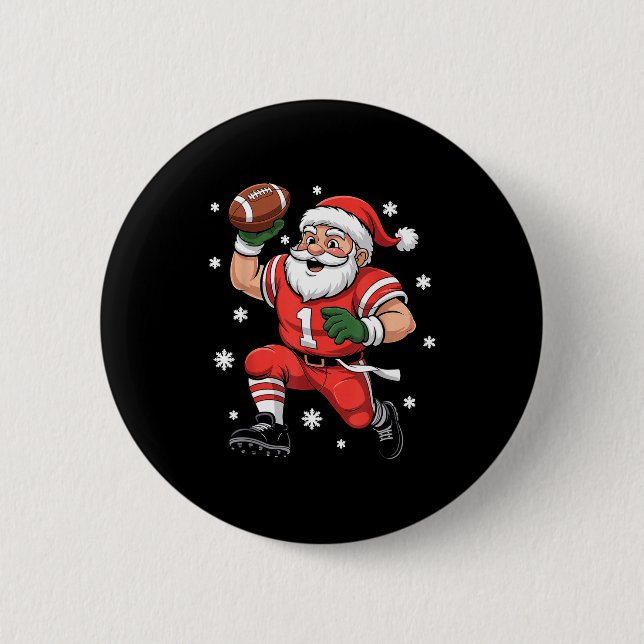 Chapa Redonda De 5 Cm Football Santa Claus Lineman Christmas Quarterback (Anverso)