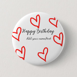 Chapa Redonda De 5 Cm Forma de corazón rojo feliz cumpleaños agregar tex