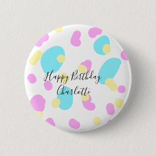 Chapa Redonda De 5 Cm Formas abstractas de cumpleaños felices niños rosa