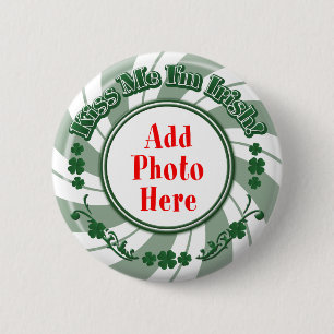 Chapa Redonda De 5 Cm FOTO Bésame Soy irlandés - Círculo de rayas verdes
