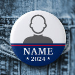 Chapa Redonda De 5 Cm Foto de campaña por el nombre del candidato para l<br><div class="desc">Botón de insignia con el nombre y año de su candidato personalizado. Texto blanco flanqueado por estrellas sobre un fondo azul con una franja roja encima. Rellena el nombre de tu candidato político favorito y personalizar la foto.</div>