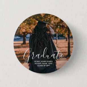 Chapa Redonda De 5 Cm Foto de graduación personalizada con letra moderna