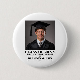 Chapa Redonda De 5 Cm Foto de Graduación Personalizada Graduado 2026 Pad