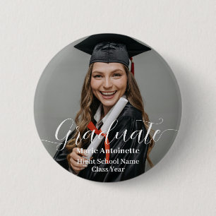 Chapa Redonda De 5 Cm Foto de Graduado Personalizada Elegante Graduación