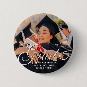 Chapa Redonda De 5 Cm Foto de Graduado Simple Moderno Clase de 20XX