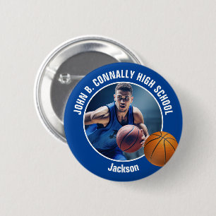 Chapa Redonda De 5 Cm Foto de jugador de baloncesto azul Espíritu de esc