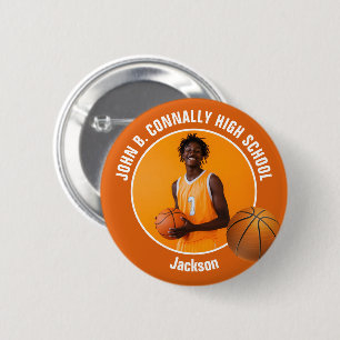 Chapa Redonda De 5 Cm Foto de jugador de baloncesto naranja Espíritu de 