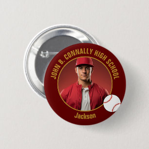 Chapa Redonda De 5 Cm Foto de jugador de béisbol en oro granate Escuela 