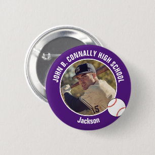 Chapa Redonda De 5 Cm Foto de jugador de béisbol morado Espíritu de escu