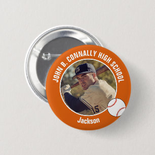 Chapa Redonda De 5 Cm Foto de jugador de béisbol naranja Espíritu de esc
