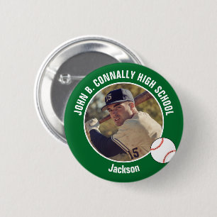 Chapa Redonda De 5 Cm Foto de jugador de béisbol verde Espíritu de escue