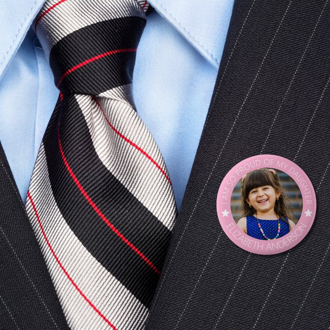 Chapa Redonda De 5 Cm Foto de padre orgulloso personalizada (Personalized Proud Parent Photo Button)