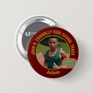 Chapa Redonda De 5 Cm Foto del equipo de atletismo Maroon Gold Runner