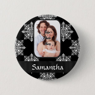 Chapa Redonda De 5 Cm Foto del personalizado de damasco negro