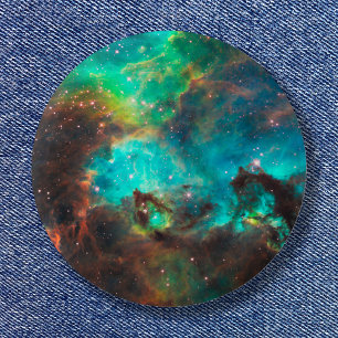 Chapa Redonda De 5 Cm Foto espacial del cúmulo estelar Aqua Green
