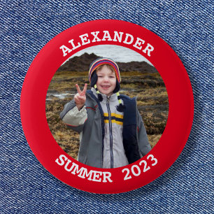 Chapa Redonda De 5 Cm Foto Familiar Redonda Personalizada en Rojo Brilla