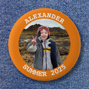 Chapa Redonda De 5 Cm Foto Familiar Redonda Personalizada Naranja Brilla