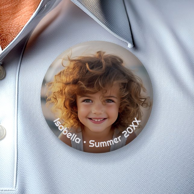 Chapa Redonda De 5 Cm Foto moderada mínima - Texto retro - Personal (Personalized Button - Add Your Photo and Text)