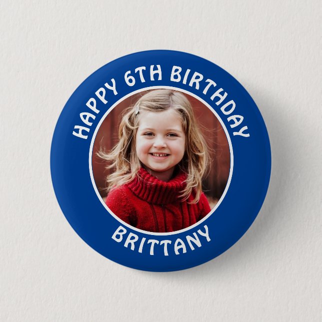 Chapa Redonda De 5 Cm Foto, nombre y cumpleaños de edad personalizados (Anverso)