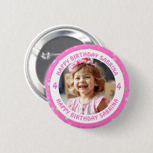 Chapa Redonda De 5 Cm Foto, nombre y cumpleaños personalizados de Confet