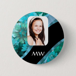 Chapa Redonda De 5 Cm Foto personalizada de Aquamarine floral