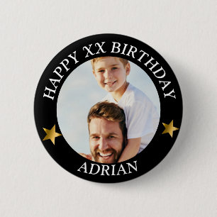 Chapa Redonda De 5 Cm Foto personalizada de cumpleaños y nombre edad
