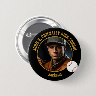 Chapa Redonda De 5 Cm Foto personalizada de jugador de béisbol en negro 