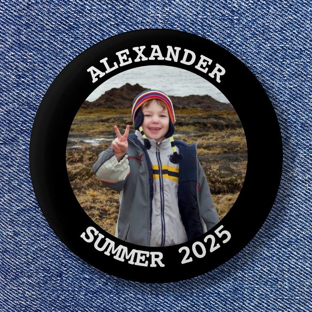 Chapa Redonda De 5 Cm Foto personalizada de la familia redonda Black (Personalized Round Family Photo Black Button)