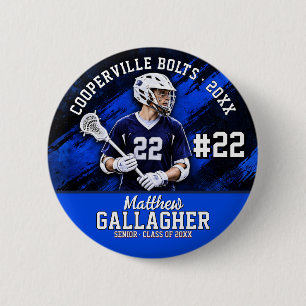 Chapa Redonda De 5 Cm Foto personalizada del jugador de lacrosse senior
