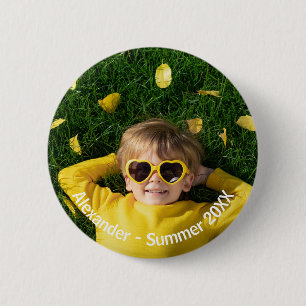 Chapa Redonda De 5 Cm Foto personalizada moderna minimalista con texto p