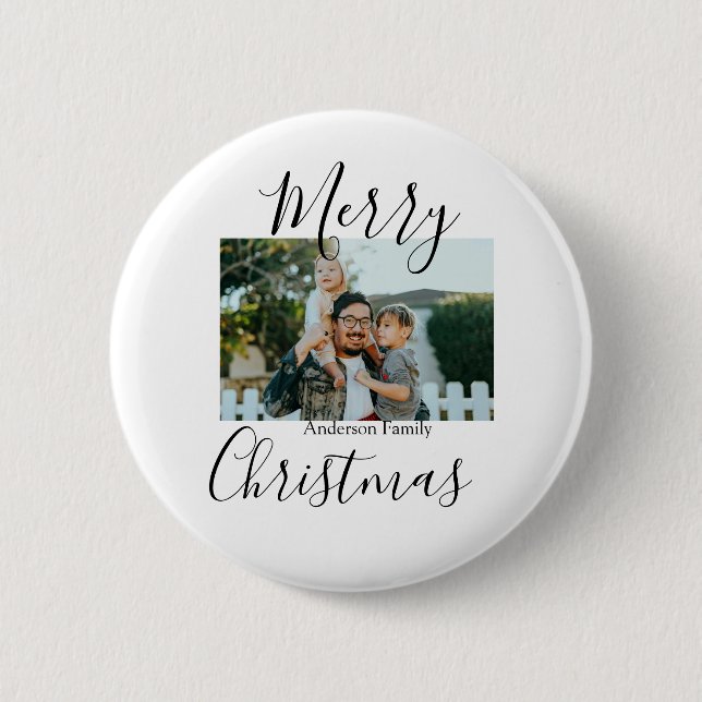 Chapa Redonda De 5 Cm Fotos de la familia Feliz Navidad, moderno, elegan (Anverso)