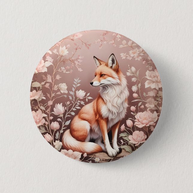 Chapa Redonda De 5 Cm Fox con floral rosada de ensueño (Anverso)