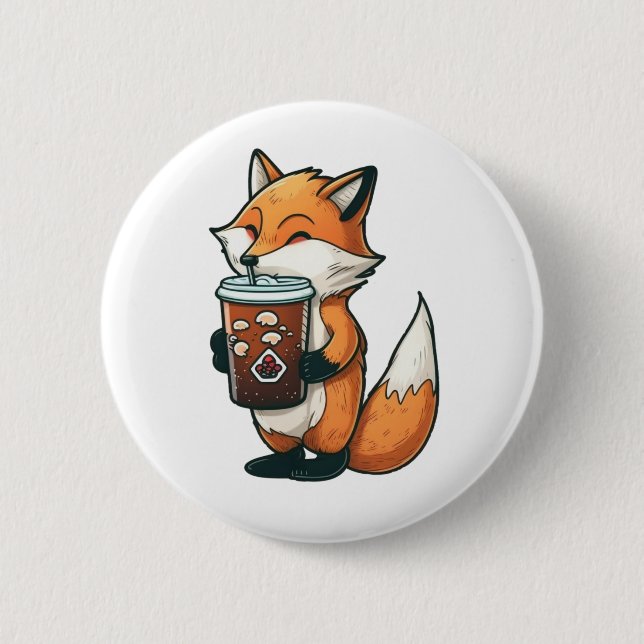 Chapa Redonda De 5 Cm Fox con una taza (Anverso)