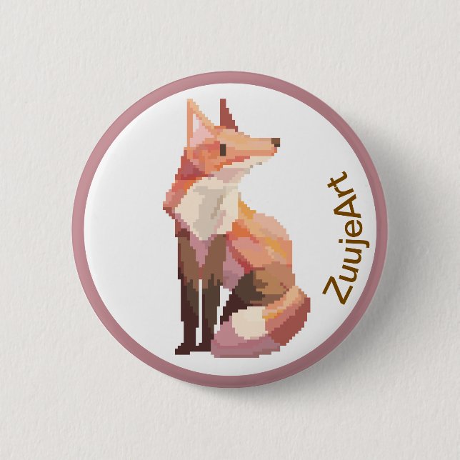 Chapa Redonda De 5 Cm Fox, Pixelart, Pixel Art (Anverso)