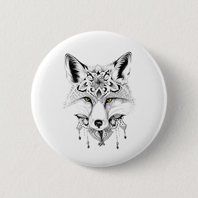 Chapa Redonda De 5 Cm Fox Wild Animal Nature Ilustracion Art Tattoo (Anverso)