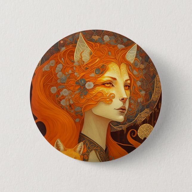 Chapa Redonda De 5 Cm Fox Woman Fantasy Art (Anverso)